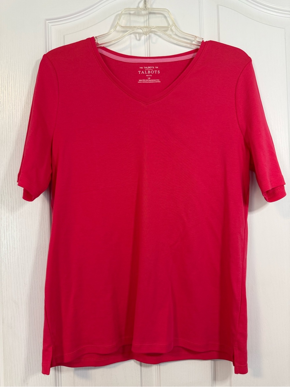 Talbots V-Neck Short Sleeve Tee in Hot Pink in LP